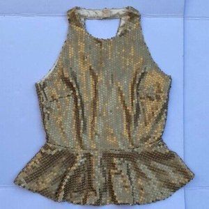Festive Holiday Guess by Marciano Sequin Peplum Gold Sassy Top